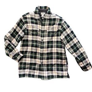 LL Bean plaid flannel long sleeve shacket shirt jacket SIZE MEDIUM